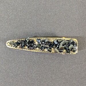 Gem Encrusted Black Rhinestone Hair Clip Gold Alligator Clip Sparkly Accessory